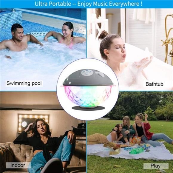 Pool Speaker with Colorful Lights, Floating Bluetooth Speaker IPX7 Waterproof - Picture 5 of 7